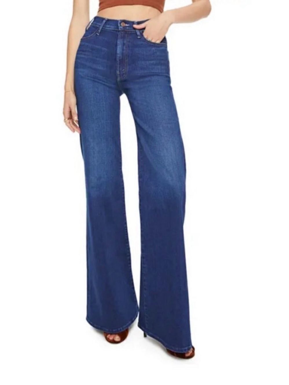Mother Jeans The Hustler Roller Heel in Small Pleasures Sz 29 Wide Leg High Rise